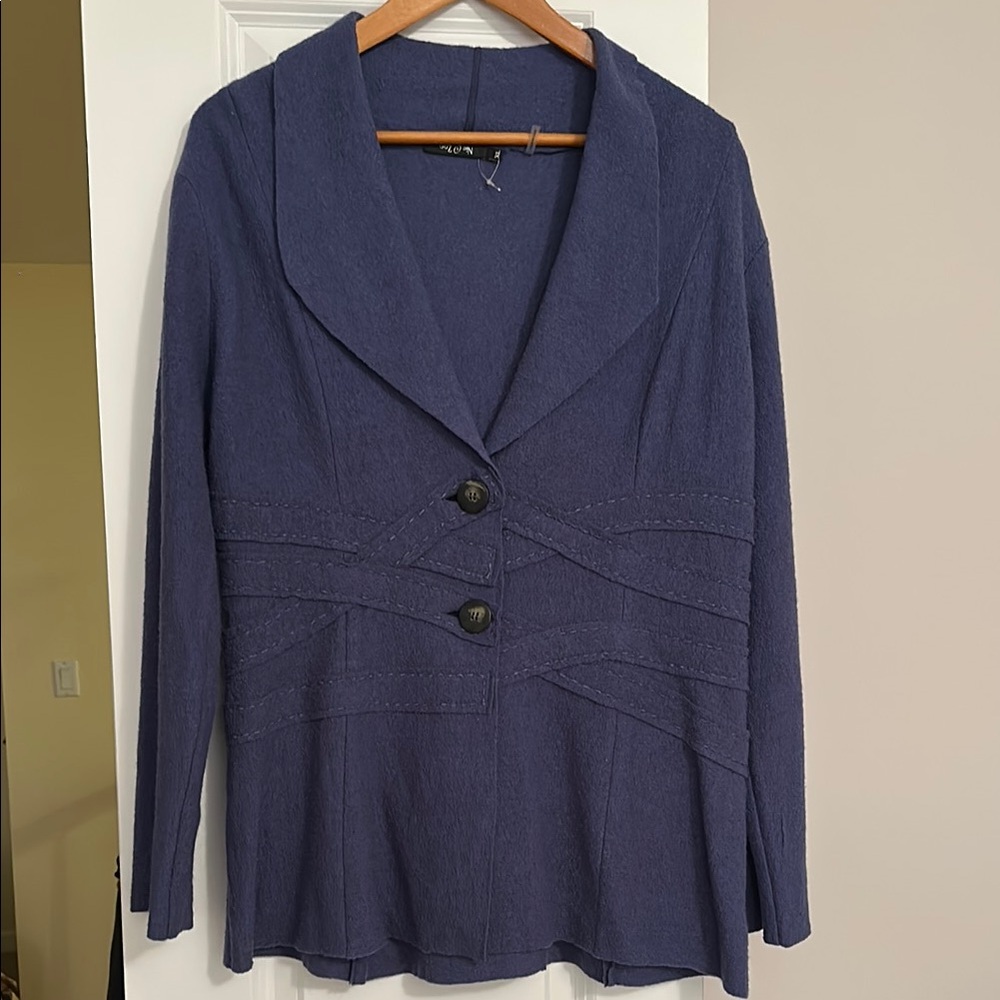 Nic + Zoe Women's New 100% “Twist and Turn” Boiled Wool Jacket. Gorgeous Blue.